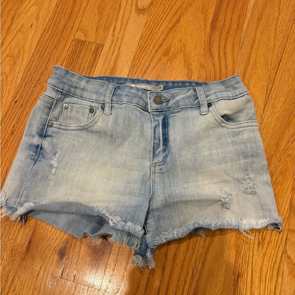 Tractr Light Blue Distressed Jean Shorts
